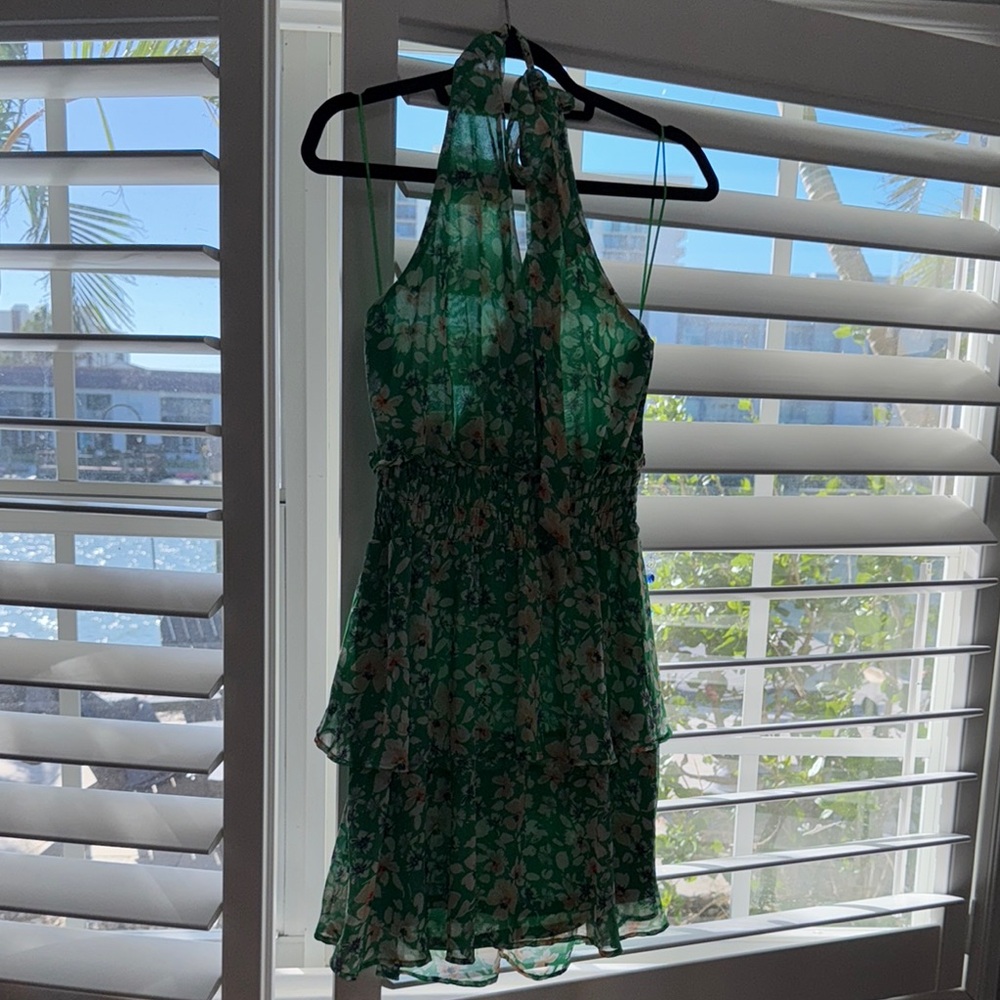 Green Floral Halter Dress